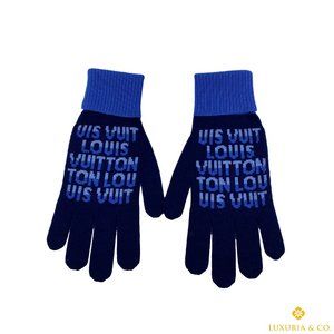New Louis Vuitton Navy 100% Wool LV Split Gloves